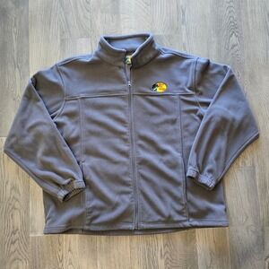Bass Pro Shops Mens 2XL Gray Full Zip Fleece Jacket Outdoor Fishing Embroidered